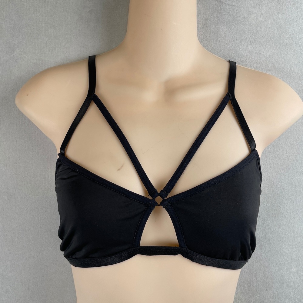 Sparkle & Fade Black Cage Strap Cutout Bralette Adj Edgy Goth Urban Outfitters M